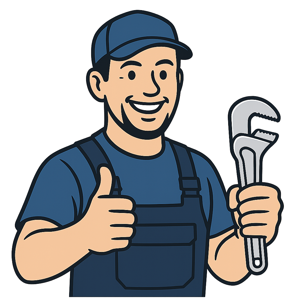 Friendly tradesman giving thumbs up and holding a wrench